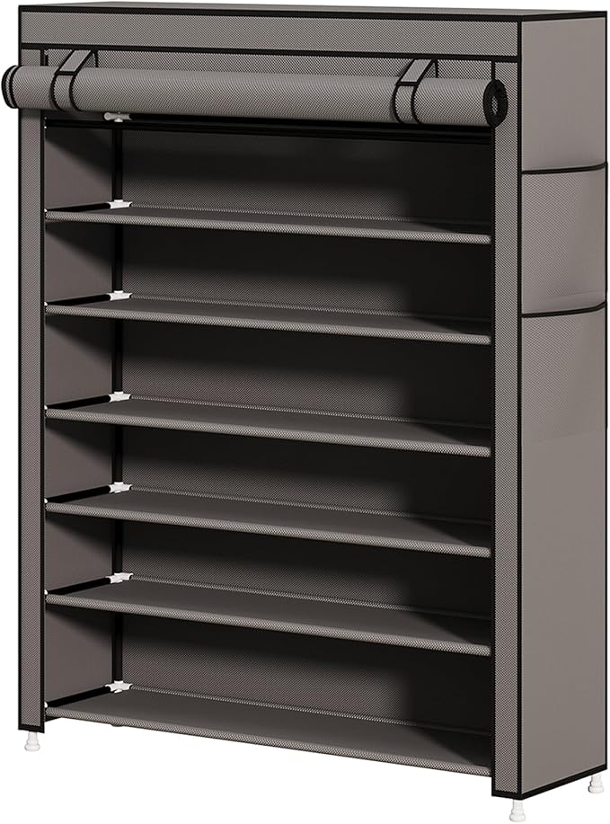 Calmootey 7 Tier Shoe Rack Organizer to Hold 35 Pairs, Portable Shoe Shelf with Nonwoven Fabric Cover for Closet Hallway, Bedroom, Entryway, Grey-NeatNest