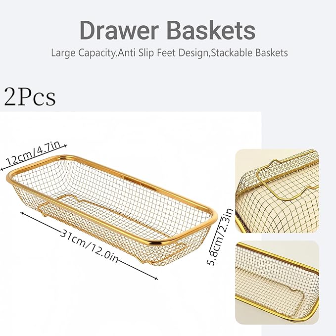 2-Pack Gold Flatware Organizer - Sturdy Mesh Design, Dishwasher-Safe & Easy-Clean Utensil Holder, Silverware Container Drawer Storage-NeatNest