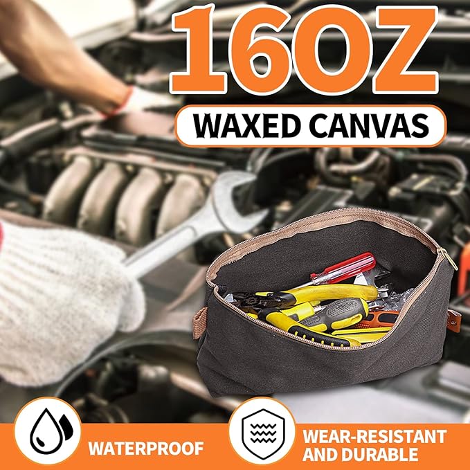 Canvas Zipper Pouch, 3 Pack Small Tool Pouch Organizer, Heavy Duty 16OZ Waxed Canvas Mini Zipper Bag Pouch, 5.7/6.7/12.3 Inch Tool Multipurpose Water Resistant Storage Pouches-NeatNest