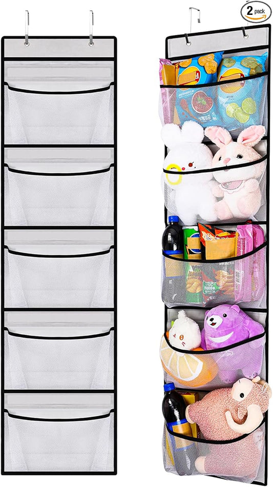 Hanging Shelves Over the Door Organizer Storage for Closet with 5 Mesh Pockets Organizers, Days of the Week Clothes Organizer for Bathroom Bedroom, 2 Pack-NeatNest