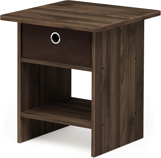 Furinno Dario End Table / Side Table / Night Stand / Bedside Table with Bin Drawer, 1-Pack, Columbia Walnut/Dark Brown