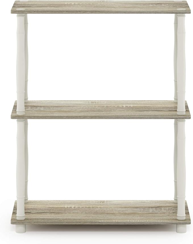 Furinno Turn-N-Tube 3-Tier Compact Multipurpose Shelf Display Rack with Classic Tube, Sonoma Oak/White-NeatNest