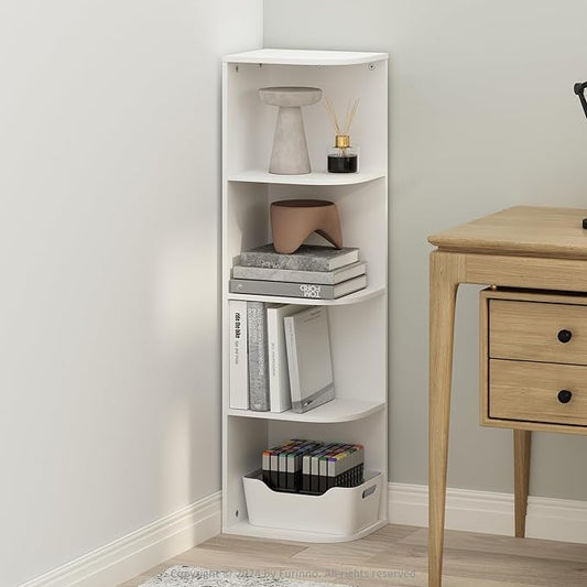 Furinno Reed 4-Tier Space Saving Corner Storage Display Shelf, White-NeatNest