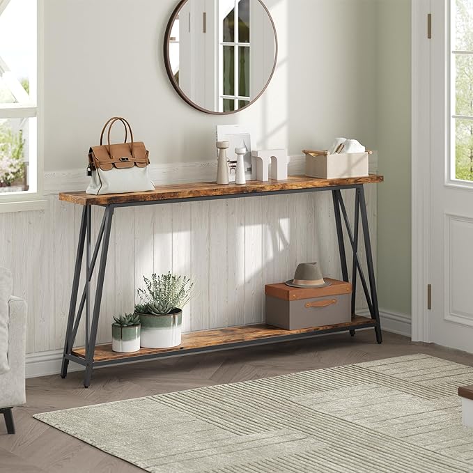 70.9" Console Table, Industrial Entryway Table, Extra Long Sofa Table Behind Couch, X-Shaped Support, for Entryway, Hallway, Living Room, Rustic Brown CTHR4901-NeatNest