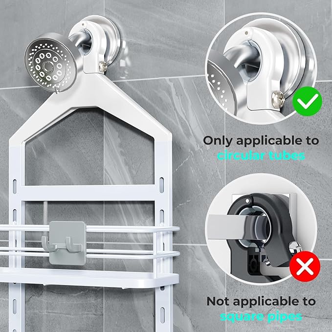 ODesign 2 Tier Height-Adjustable Shower Caddy Hanging Anti-Swing-Over The Shower Head Caddy-Storage Organizer Bathroom Shelves Basket-White