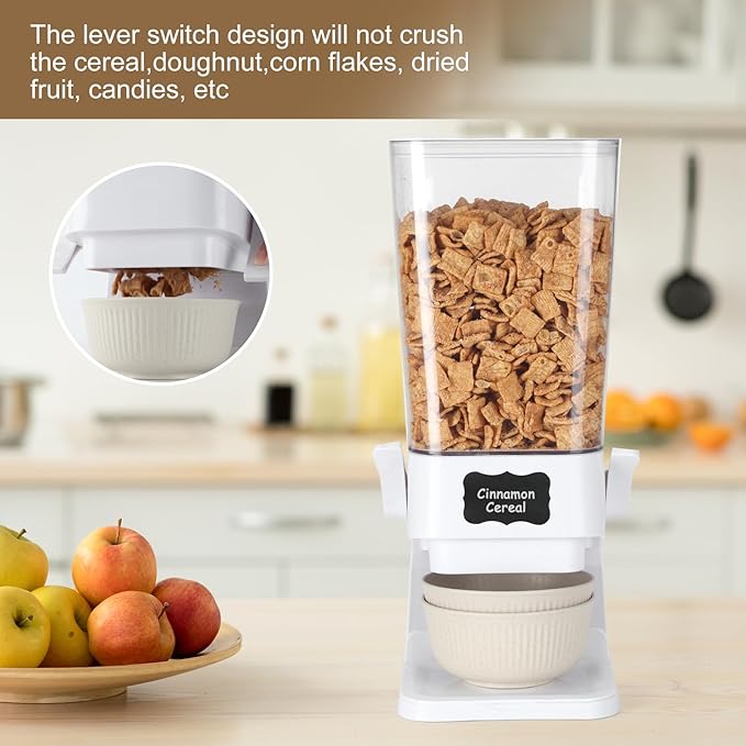 Cereal Dispenser Countertop with Cereal Bowls,16 Labels & Pen, Cereal Containers Storage, Candy Dispenser, Dry Food Dispenser For Pantry - Not Easy to Crush Food (White, 2 Pack)-NeatNest