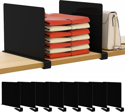 HBlife 8 Pack Black Shelf Dividers, Vertical Purse Organizer for Closet Perfect for Sweater, Shirts, Handbags in Bedroom and Kitchen, Adjustable Acrylic Bookshelf for Organization-NeatNest