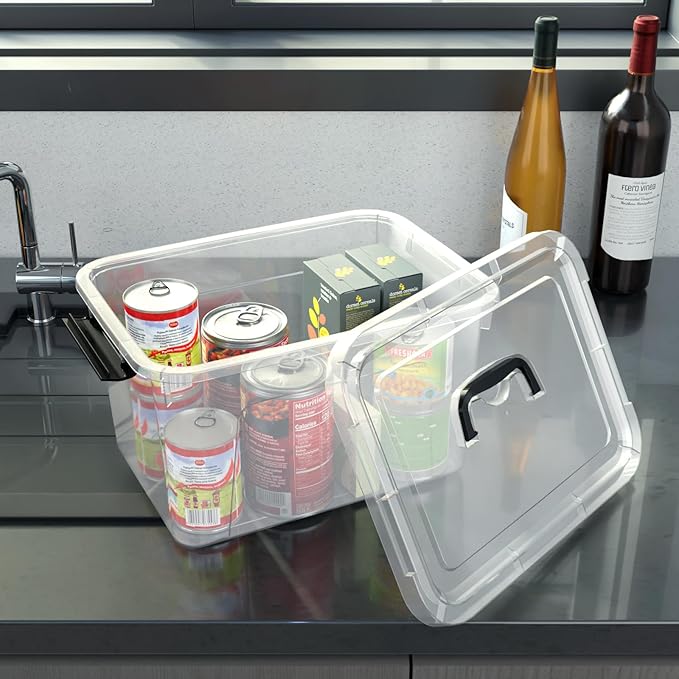 4-Pack 17.5 Quart Plastic Storage Bins with Lids, Stackable Storage Organizing Box with Handle, Clear