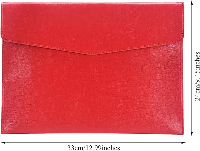 Enyuwlcm PU Leather A4 File Folder Document Holder Envelope Folder Case with Snap Closure for Receipt Contract Red