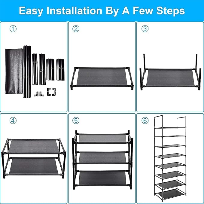 8 Tier Metal Sturdy Shoe Rack for Entryway/Closet, Stores 16-20 Pairs of Shoes, Multi-use Shelf Organizer for Space Saving Storage-NeatNest