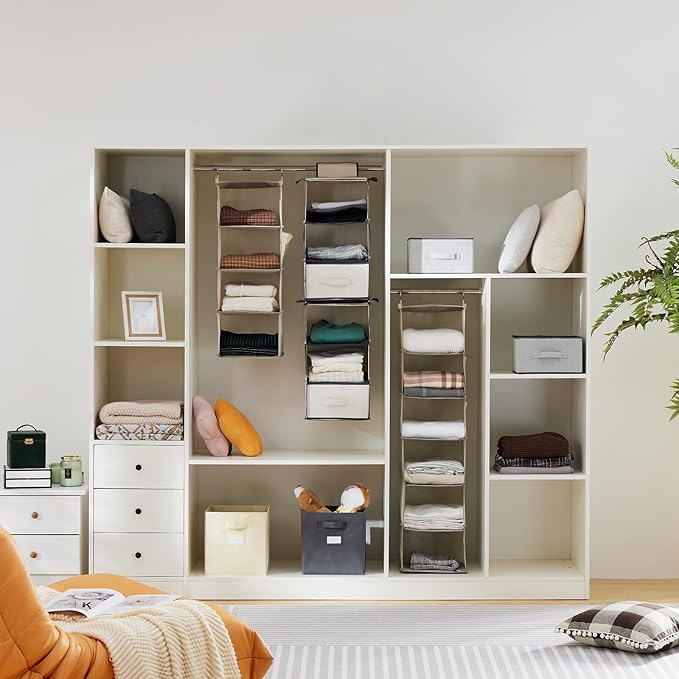 Hanging Closet Organizer, 4-Shelf Closet Hanging Storage Shelves, Beige-NeatNest