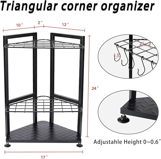 Garden Tool Organizer for Corner,Yard Tools Rack for Garage Storage Organization,Garage Tool Holder Free Standing No Mount.Heavy Duty and Solid Metal for Indoor and Outdoor Use.