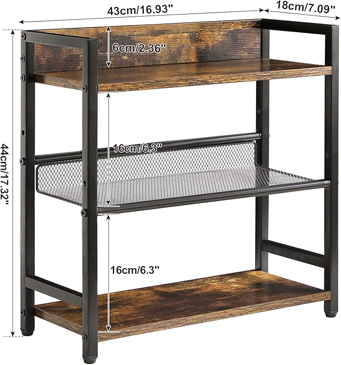 IBUYKE 3-Tier Spice Rack Industrial Counter Shelf Desktop Storage Organizer Standing Seasoning Rack for Countertop Kitchen Office Living Room Desktop Rustic Brown UTLJ021H-NeatNest