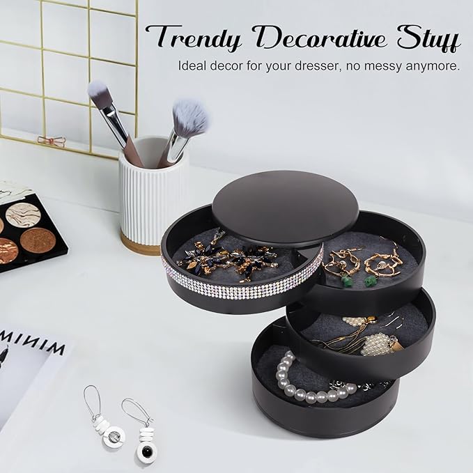 CONBOLA Jewelry Holder Organizer, Christmas Gifts Ideas for Women, Small Jewelry Storage Box Earring Holder, 5-Layer Rotating Jewelry Storage Tray with Lid for Bracelets Rings Bracelets-NeatNest