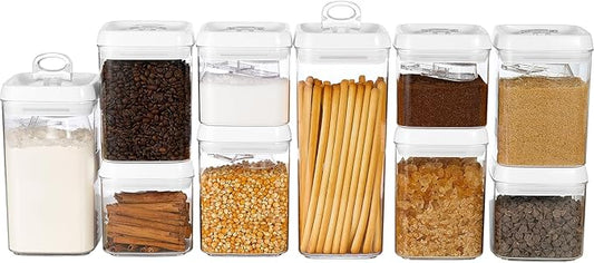 Felli Flip Tite Food Storage Container with Scoop & Lid 5" LARGE Airtight Ring Top, Acrylic Canister Jar for Sugar Flour Baking Powder Protein Rice Pasta Kitchen Organizer Gift Set (10pk, Variety)-NeatNest