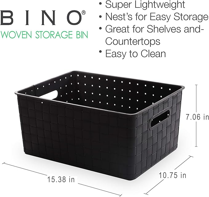 BINO | Plastic Basket, Large - Black | 3 Pack | THE STABLE COLLECTION | Multi-Use Storage Basket | Rectangular Cabinet Organizer | Home & Office Storage Organizer | Baskets for Bathroom Organizing-NeatNest