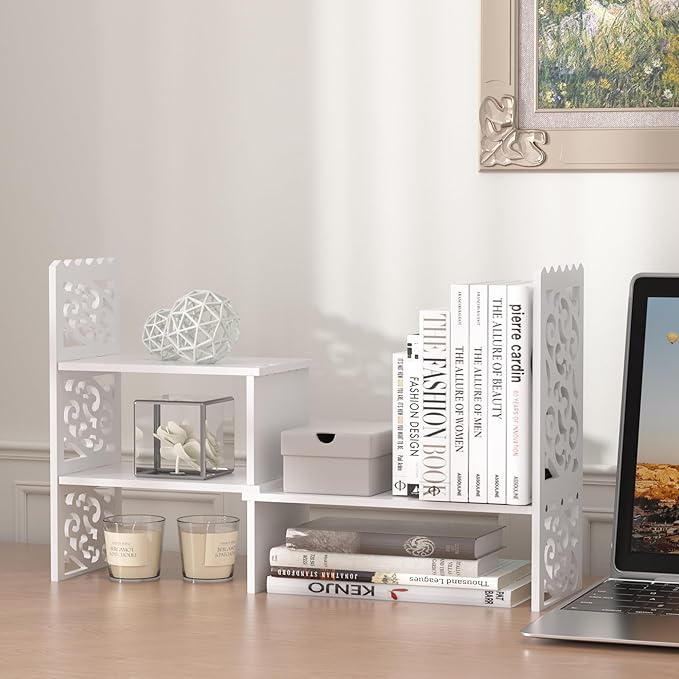 Jerry & Maggie - WPC Desktop Organizer White Office Storage Rack Shelf | Birthday Gifts - Toy - Home Decor | Free Style Rotation Display Modern Luxurious Stand Shelf (White)-NeatNest