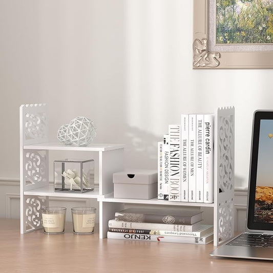 Jerry & Maggie - WPC Desktop Organizer White Office Storage Rack Shelf | Birthday Gifts - Toy - Home Decor | Free Style Rotation Display Modern Luxurious Stand Shelf (White)-NeatNest
