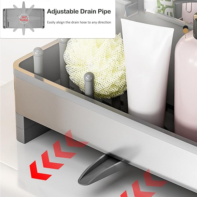 Sponge Holder for Kitchen Sink,Sink Caddy Organizer with Removable Brush Holder,Kitchen Countertop Soap Dispenser Storage with Detachable Towel Rack, Grey-NeatNest