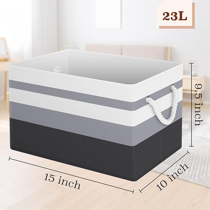 Fab totes Storage Bins [4-Pack], Foldable Storage Baskets for Organizing Toys, Books, Shelves, Closet, Large Storage Box with Rope Handles, Sturdy Organizer Bins,Gradient Grey-NeatNest
