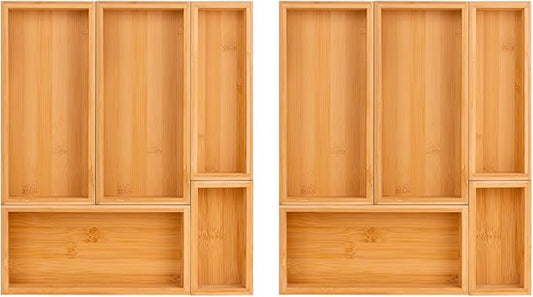 bamboo drawer organizer Set，expandable drawer dividers,wooden storage organizers,large trays for kitchen, bathroom,flatware,Tea Bag Organizer (2 X 5PCS Natural)-NeatNest