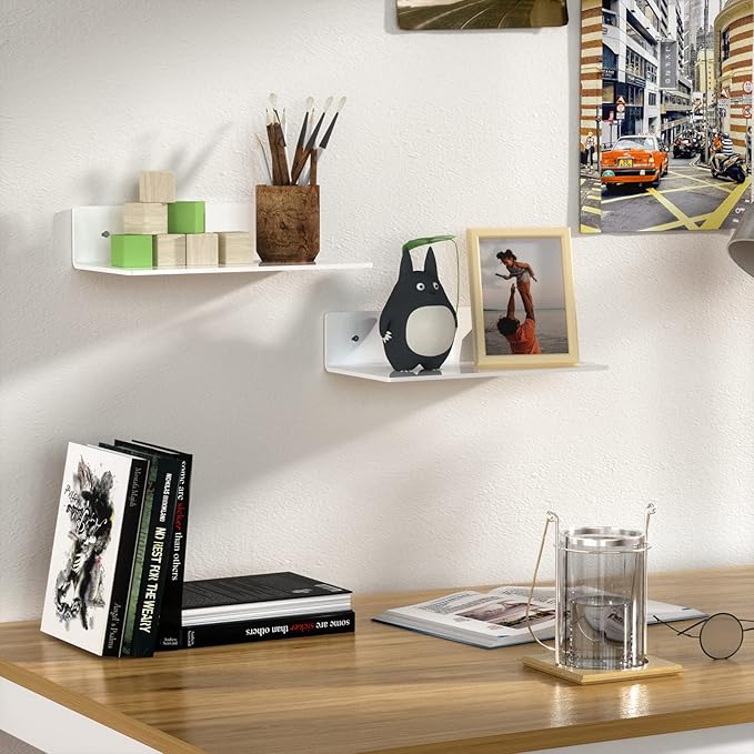 12 Inches Acrylic Wall Shelves 2 Pack, Floating Shelf for Wall Mounting, Acrylic Display Ledges for Funko Pop Figures, Home Décor, Living Room, Gaming Room, Plants(12 inch, White)-NeatNest