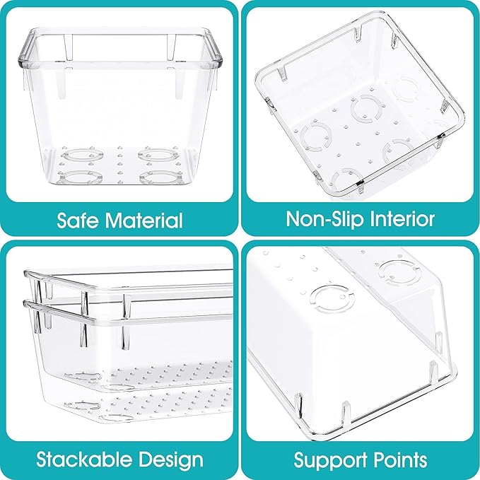 13 PCS Clear Plastic Drawer Organizers Set, 4 Size Desk Drawer Organizer Trays for Makeup, Jewelry, Kitchen Utensils, Gadgets and Office Accessories-NeatNest