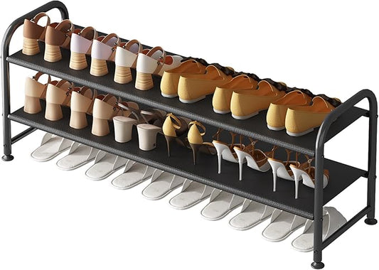 Shoe Rack 2 Tier Long Storage Organizer Wide Metal Shoe Shelf for Closet Entryway Black-NeatNest