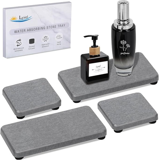 4PCS Water Absorbing Stone Tray for Sink, Fast Drying Stone Sink Tray, Water Absorbent Diatomite Trays, Diatomaceous Coaster, Stones Drying Trays for Bathroom Sinks and Kitchen Counter-NeatNest