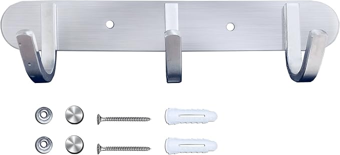 Coat Hook Rack Brushed Nickel 8-Inch Coat&Towel Hook Rail Wall Mounted with 3 Hooks, Durable Wall Hangers for Bedroom, Bathroom, Foyer, Hallway (SUS304 Stainless Steel)-NeatNest