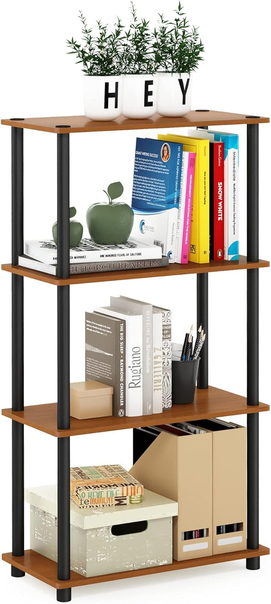 Furinno (99557LC/BK) Turn-N-Tube 4-Tier Multipurpose Shelf Display Rack - Light Cherry/Black-NeatNest