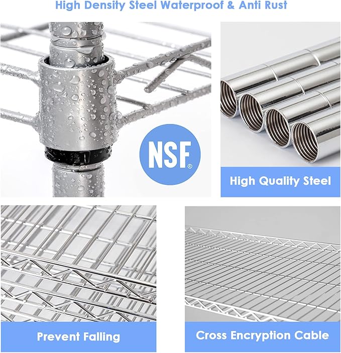 BNSPLY 5 Tier Narrow Wire Shelving Unit with Wheels, Height Adjustable Wire Shelves with NSF Certified, Mobile Metal Storage Rack for Kitchen, Laundry, Bathroom (17.7" D x 23.6" W x 71" H, Chrome)-NeatNest