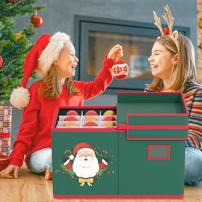 Christmas Ornaments Storage Box Christmas Ornament Organizer Storage with Adjustable Dividers Fit 96 of 3 Inch 600D Oxford Fabric Ornament Storage Container for Holiday Decorations-NeatNest