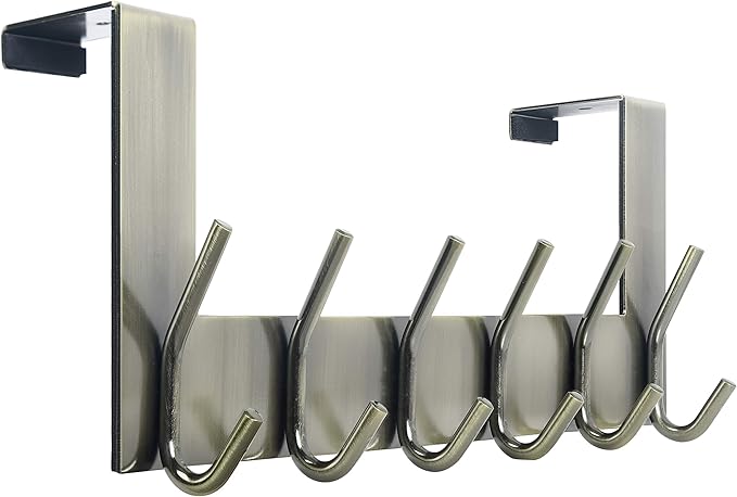 WEBI Over The Door Hooks,Door Hanger,Over The Door Towel Rack,Door Coat Rack Coat Hanger,6 Hooks for Hanging Clothes,Hats,Behind Back of Bathroom,Bronze
