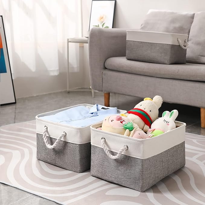 combocube 15.7 x 11.8 x 8.2 Inch Fabric Storage Bins for Shelves, Linen Storage Organizer Storage Basket with Ropes for Laundry, Home, Closet, Office, Clothes, Toys Organizer-NeatNest