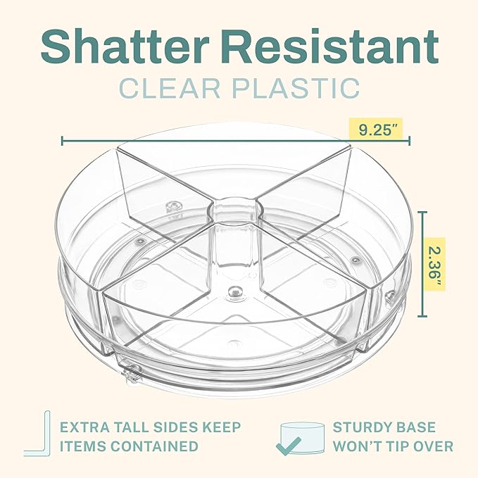 Home Intuition Round Plastic Lazy Susan Turntable Food Storage Container for Kitchen (4 Removable Bin, 1 Pack)