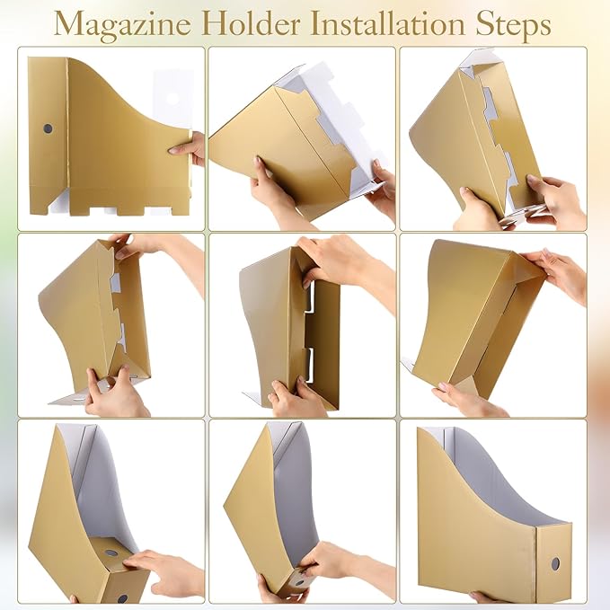 Pasimy 8 Pack Magazine File Holders Cardboard Foldable Magazine Storage Organizer Vintage Gold Kraft File Document Book Storage Boxes for Family School Office Desk Supplies Table Mail Organizer Holder