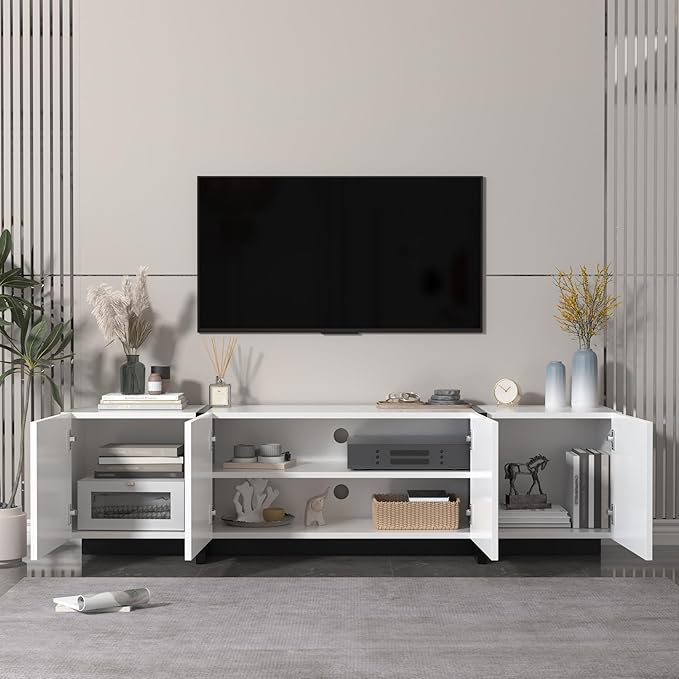 67" Wide High Gloss Modern TV Stand for 60/65/70/75 inch TV, Stylish Entertainment Center with Storage, Media Console for Living Room in White-NeatNest