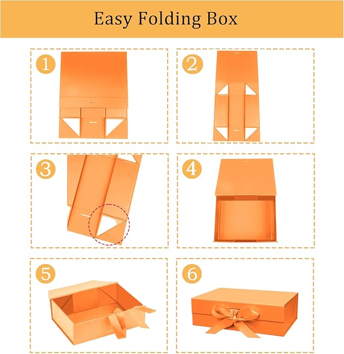 10.5"X7.5"X3.1" Orange Magnetic Gift Box with Lid and Ribbon for Presents-NeatNest
