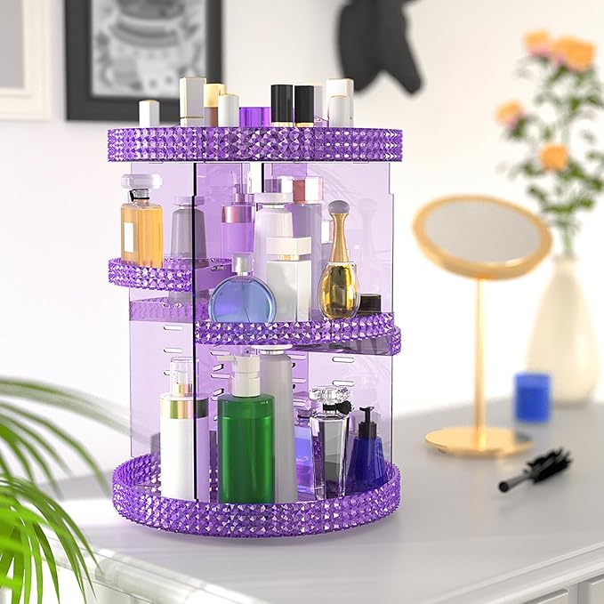 360 Degree Rotating Makeup Organizer, Extra Large Capacity Cosmetics Organizer, Removable 7 Layers Skincare Organizers, Spinning Perfume Organizer, Dresser Organizer Countertop (Purple)-NeatNest