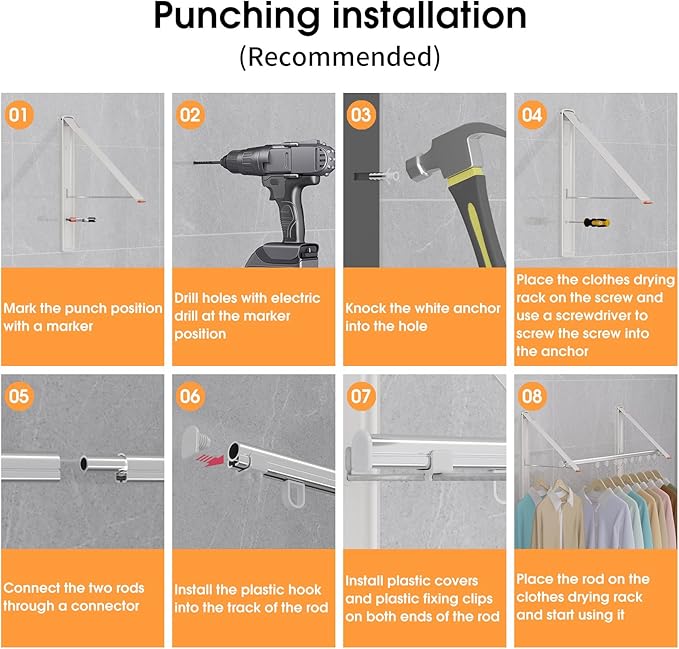 Clothes Drying Rack Retractable, Wall Mounted Clothes Hanger Rack for Laundry Room, Laundry Drying Rack with Clothes Rod Space Saving Closet Organizer Aluminium (White, 2P)-NeatNest