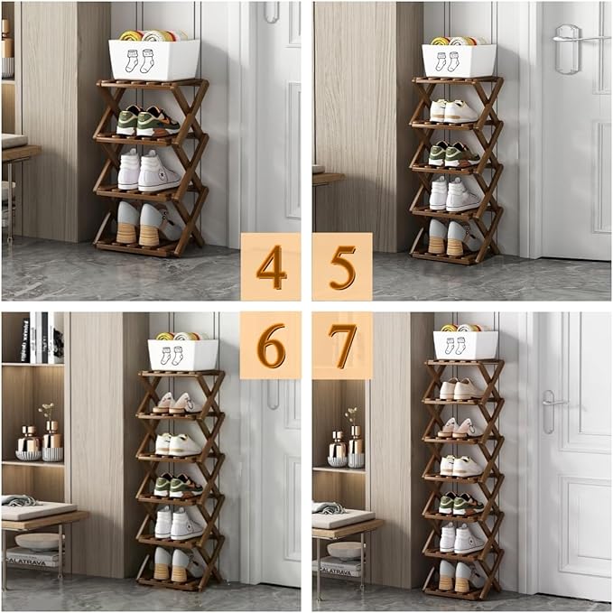 Shoe Rack, Bamboo Foldable Shoes Organizer Free Standing Shelf for Entryway, Closet, Bedroom, Hallway, | Natural | Functional | Multifunctional Shoe Rack (Wood Color) 4 Layers-NeatNest