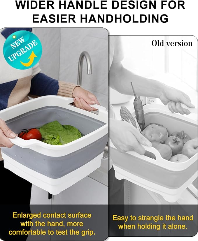 Collapsible Wash Basin with Drain Plug 9L (2.4Gal), Dishpan for Washing Dishes Basin,Collapsible Dish Tub Portable Sink for Kitchen Sink, Camping RV Washing Tub(Gray)-NeatNest