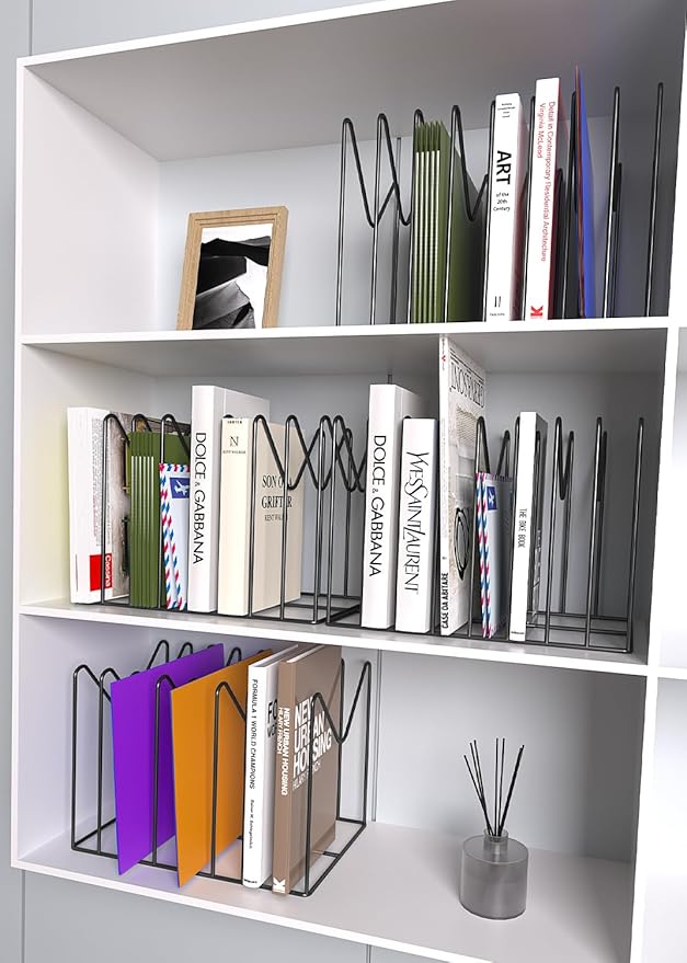 2 Sets Wire File Organizer for Desk,File Folder Holder/Rack/Stand,File Sorter Organizer,Desktop Record/Clipboard Holder,8 Sections Storage,Anti-Scratch/Rusty,Steel Stable Holder,Black