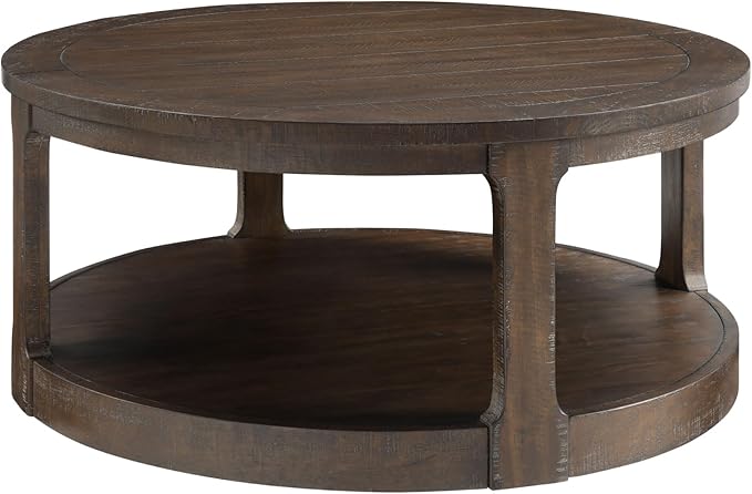 kevinplus 40'' Round Wood Coffee Table Circle Coffee Table with 4 Wheel for Living Room, Modern Retro Farmhouse Style, Easy Assembly, Dark Brown(ø40'' x 17.52'')