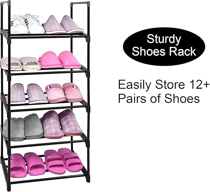 Shoe Rack 5 Tier Tall Shoe Storage Organizer, 5 Tier Metal Sturdy Shoe Rack, Narrow Shelf Organizer for Entryway, Closet, Bedroom-NeatNest