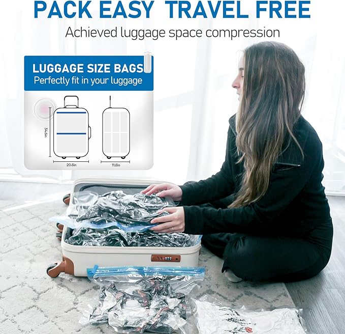 VMstr 9 Pack Travel Vacuum Storage Bags with USB Pump, Vacuum Packing Seal Bags for Luggage, Carry-on Size Space Saver for Clothes and Clothing Travel-NeatNest