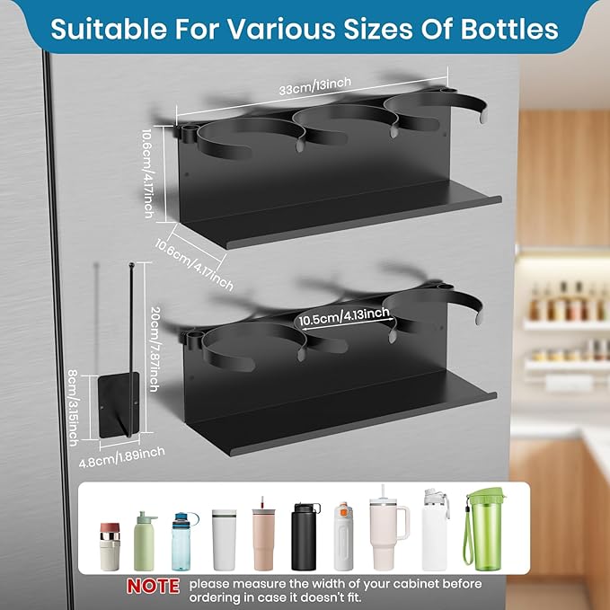 2PCS Magnetic Cup Holder for Fridge, Strong Magnetic Water Bottle Organizer for Stanley Tumbler, Stanley Cup Holder with Tumbler Lid Organizer, Stanley Cup Accessories