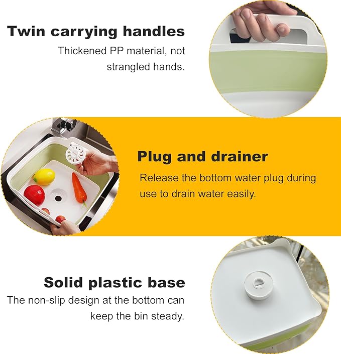 Collapsible Dish Tub 9L-Collapsible Basin Bucket Portable Sink-Outdoor Multiuse Foldable Sink Tub Wash Dish Basin for Kitchen Basin RV Camping (Green)-NeatNest