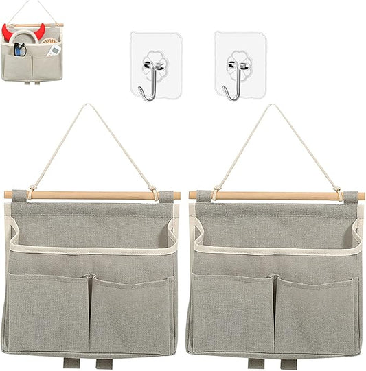 2Pcs Wall Hanging Storage Caddy Bag,Over Door Hanging Storage Bags Wall Mount Hangable Organizer，File Magazine Waterproof Linen Cotton Fabric Living Room Bedroom Bathroom (Grey)…-NeatNest